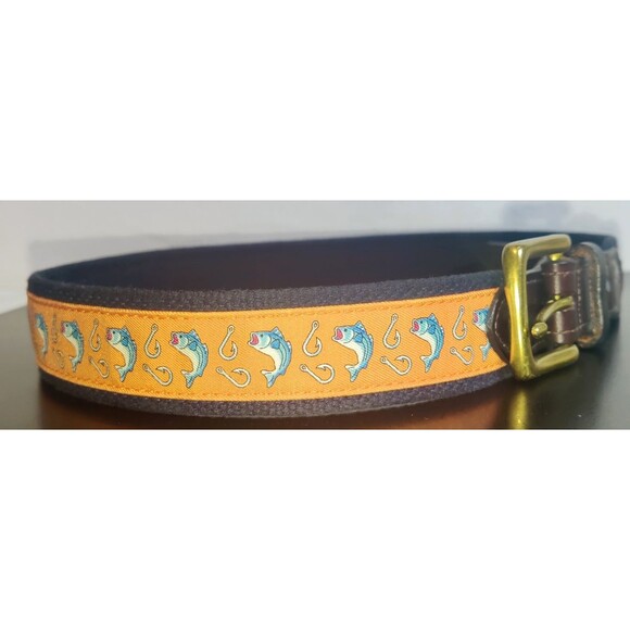 Vineyard Vines Orange Fish Canvas and Leather Tipped Men's belt Size 36 - Picture 4 of 16